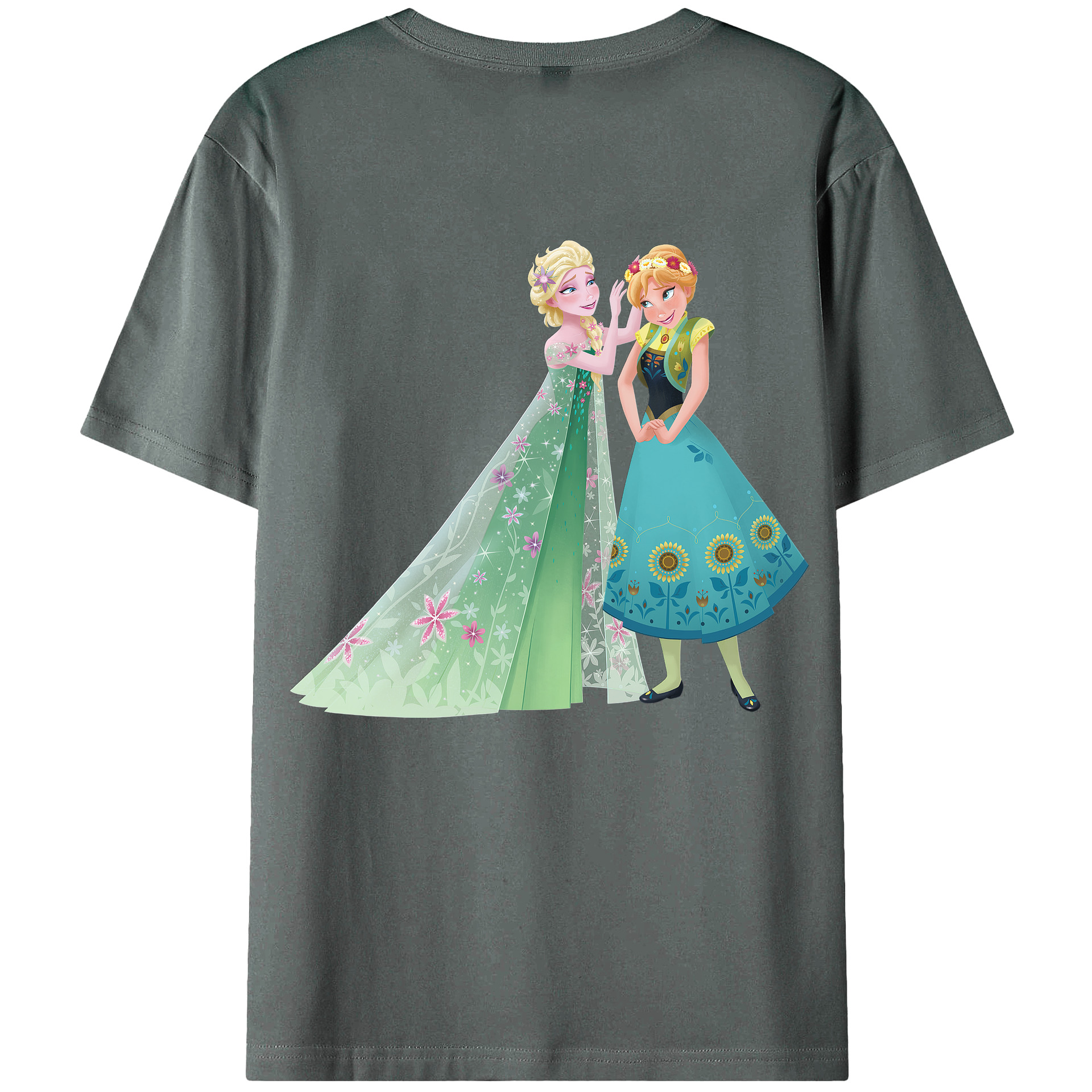 （画像用） アナと雪の女王 アンナ エルサ Frozen Anna Elsa 綿100％ メンズ半袖Tシャツ（バックプリント） 通気性